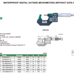 INSIZE Metriskais digitālais ārējais mikrometrs 0-25mm