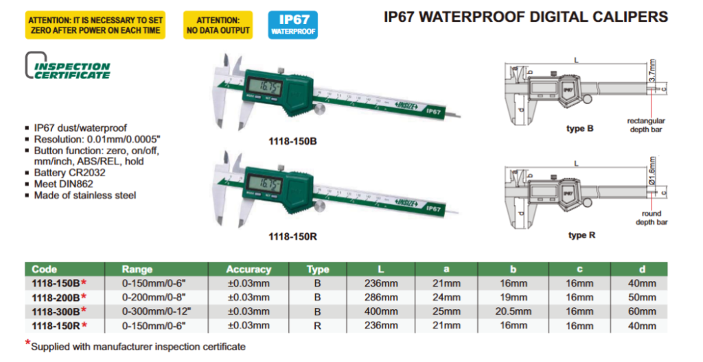 INSIZE Ūdensizturīgs digitālais bīdmērs 150mm